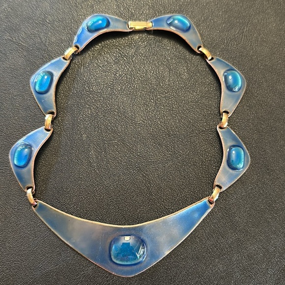 Kay Denning Fused Glass On Enamel Over Copper Vintage Necklace - Picture 5 of 11